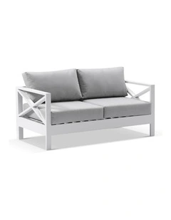 Kansas 2 seater Outdoor Aluminium Lounge White & Textured Grey Cushions