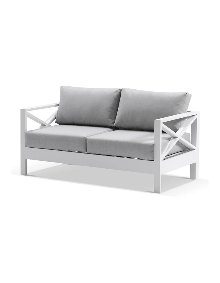 Kansas 2 seater Outdoor Aluminium Lounge White & Textured Grey Cushions image 2