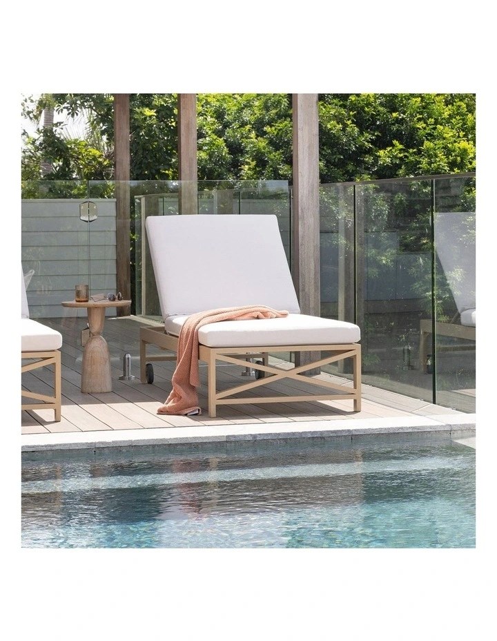 Kansas Outdoor Light Oak Aluminium Sun Lounge & Sunbrella Canvas Cushions image 2