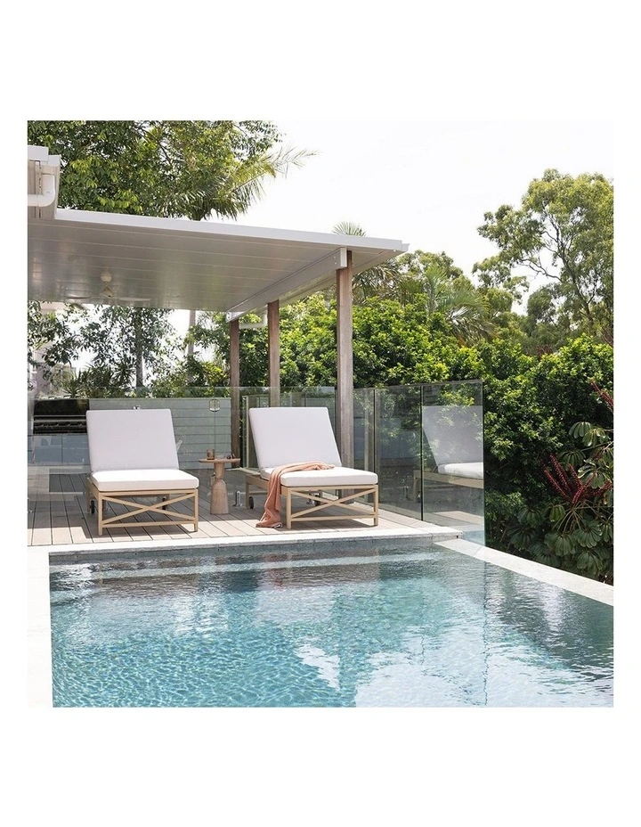 Kansas Outdoor Light Oak Aluminium Sun Lounge & Sunbrella Canvas Cushions image 3