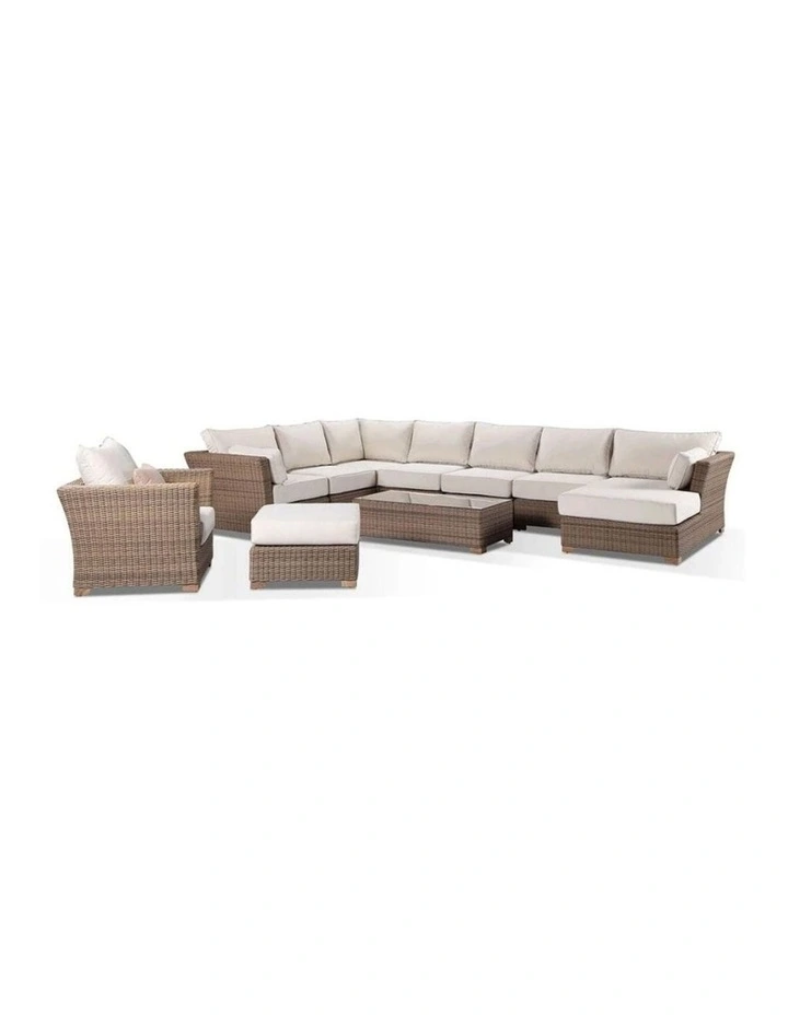 Coco Package D Huge Modular Corner Brushed Wheat Right Left Side With Chaise & Cream Cushions image 1
