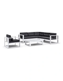 Santorini Package B Outdoor Aluminium Corner Lounge White & Denim Grey Cushions
