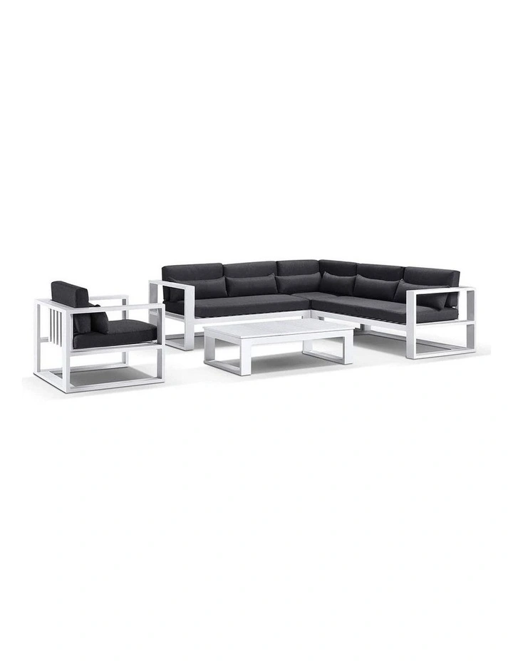 Santorini Package B Outdoor Aluminium Corner Lounge White & Denim Grey Cushions image 1