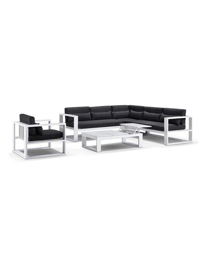 Santorini Package B Outdoor Aluminium Corner Lounge White & Denim Grey Cushions image 2