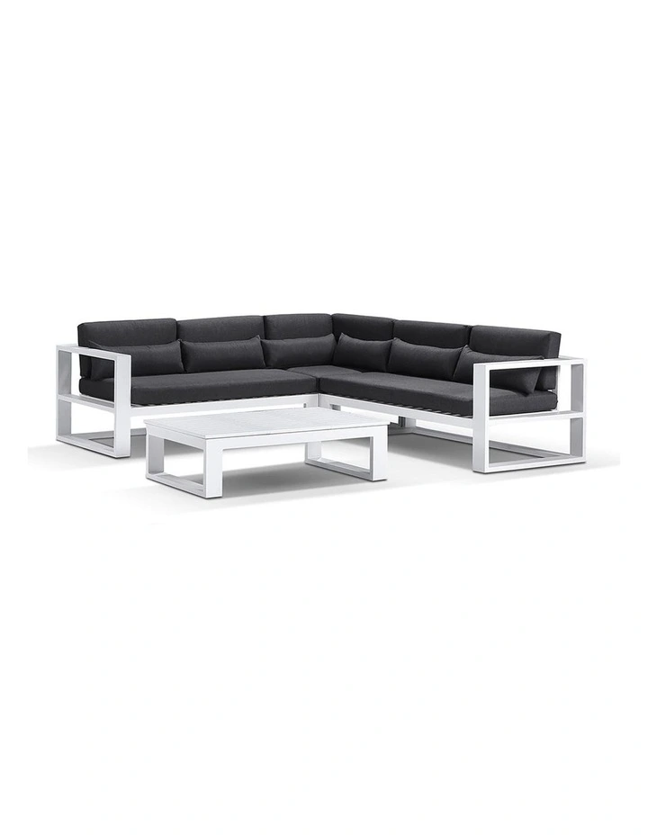Santorini Package B Outdoor Aluminium Corner Lounge White & Denim Grey Cushions image 3