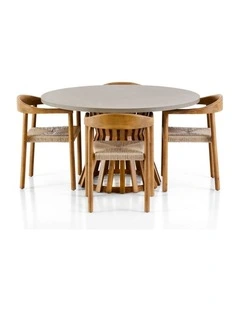 Burleigh Round Indoor Outdoor Concrete Look Dining Setting with Kotara Chairs