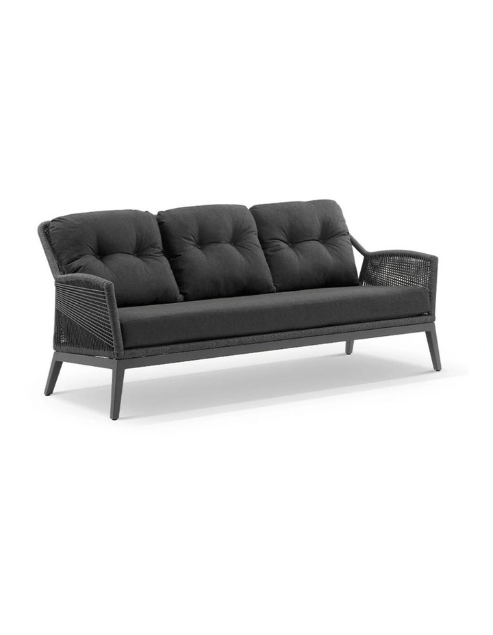 Hugo 3 Seater Outdoor Aluminium and Rope Lounge Charcoal & Carbon Grey Rope/Denim Cushions image 1