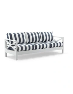 Kansas 3 seater Outdoor Aluminium Lounge White & Navy Stripe Cushions