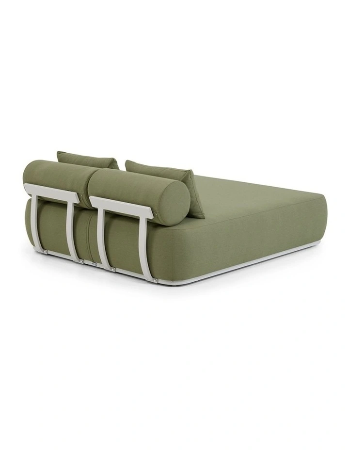 Norfolk Outdoor Aluminium Double Sun Lounge Daybed White With Side Table & La Palma Green Cushions image 2