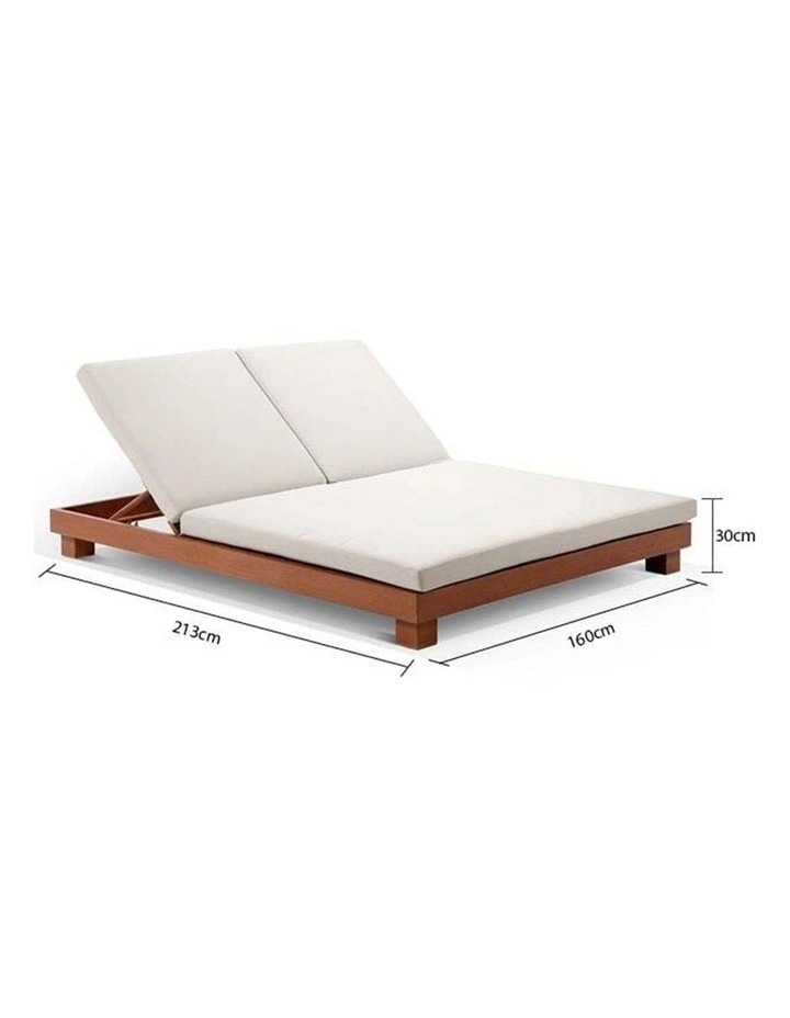 Santorini Aluminium Double Sun Lounge Charcoal With Round Side Table & Denim Grey Cushions image 4