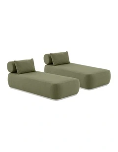 Norfolk Outdoor Aluminium Single Sun Lounge Set White With Side Table & La Palma Green Cushions