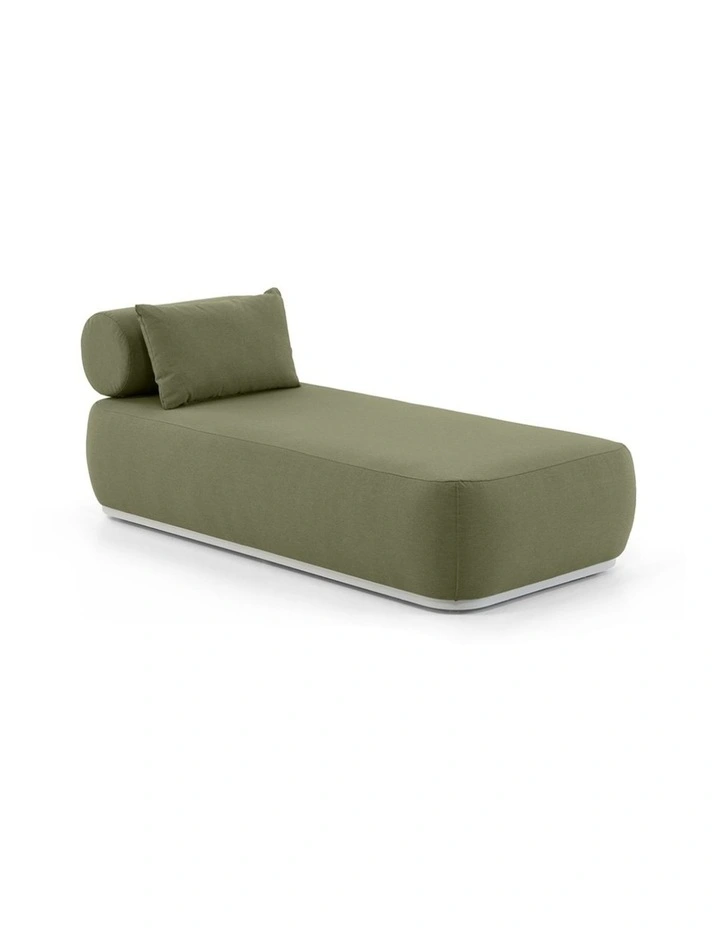 Norfolk Outdoor Aluminium Single Sun Lounge Set White With Side Table & La Palma Green Cushions image 2