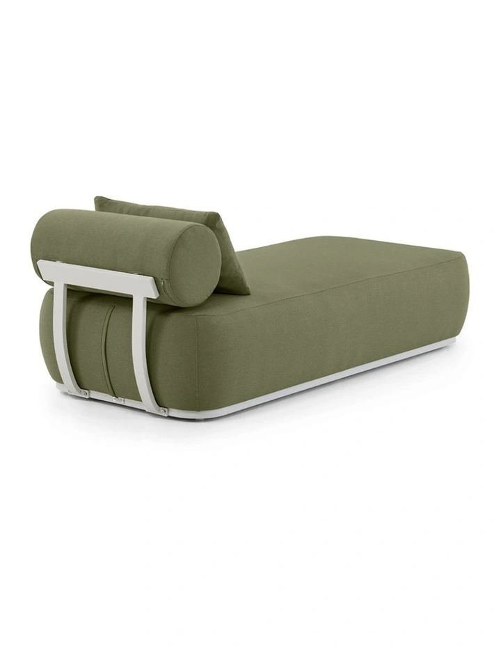 Norfolk Outdoor Aluminium Single Sun Lounge Set White With Side Table & La Palma Green Cushions image 4
