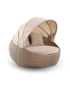 Newport Outdoor Round Wicker Daybed Brushed Wheat With Canopy & Sand Cushions