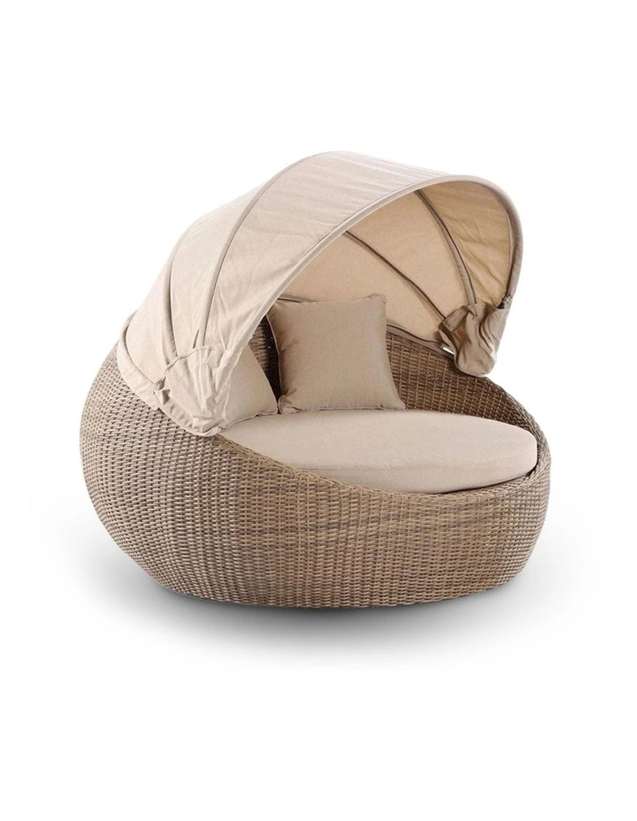 Newport Outdoor Round Wicker Daybed Brushed Wheat With Canopy & Sand Cushions image 1