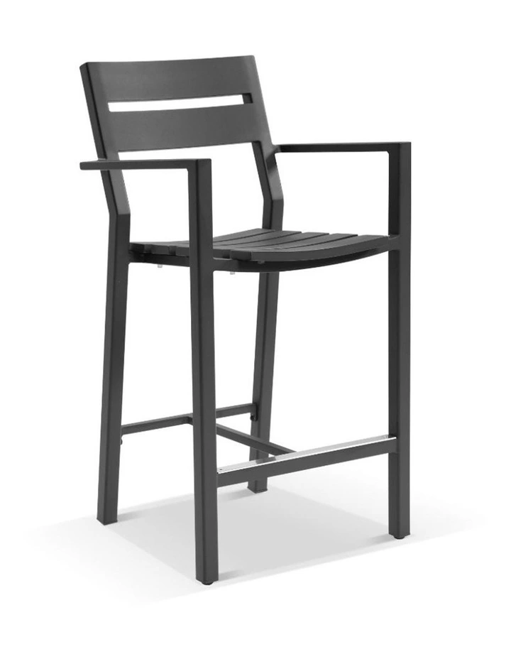 Santorini Outdoor Aluminium 1.5m Bar Table Charcoal With 6 stools & Denim Grey Cushions image 3