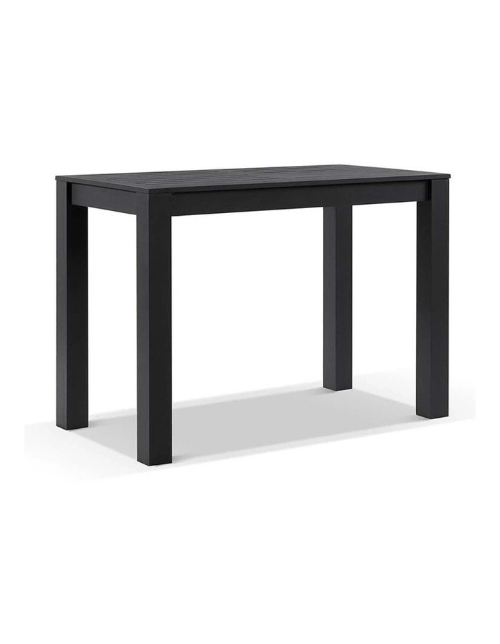 Santorini Outdoor Aluminium 1.5m Bar Table Charcoal With 6 stools & Denim Grey Cushions image 4
