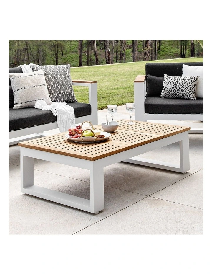 Balmoral Outdoor Teak Top Aluminium Coffee Table with Fold Out Sides White image 4