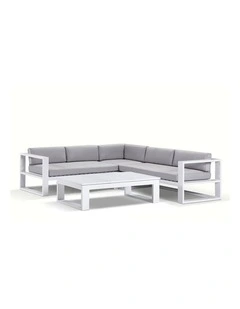 Santorini Package A Outdoor Aluminium Corner Lounge White & Textured Olefin Grey Cushions