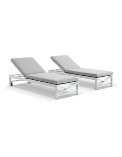 Kansas Outdoor Aluminium Sun Lounge Set on Wheels White & Textured Olefin Grey Cushions