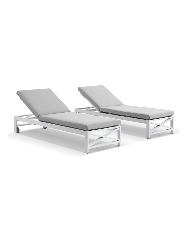 Kansas Outdoor Aluminium Sun Lounge Set on Wheels White & Textured Olefin Grey Cushions image 1