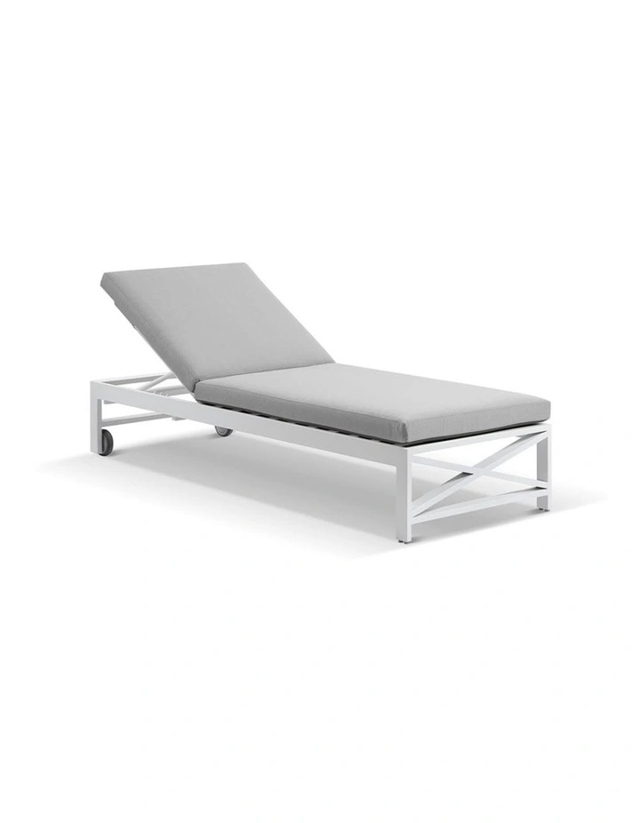 Kansas Outdoor Aluminium Sun Lounge Set on Wheels White & Textured Olefin Grey Cushions image 2