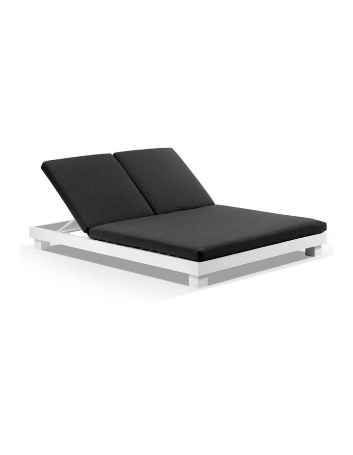 Santorini Aluminium Double Sun Lounge White & Denim Grey Cushions image 1