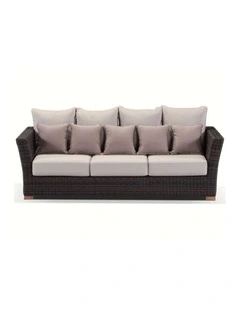 Coco 3 Seater Outdoor Wicker Lounge Chestnut Brown & Latte Cushions