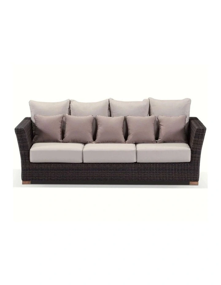Coco 3 Seater Outdoor Wicker Lounge Chestnut Brown & Latte Cushions image 1