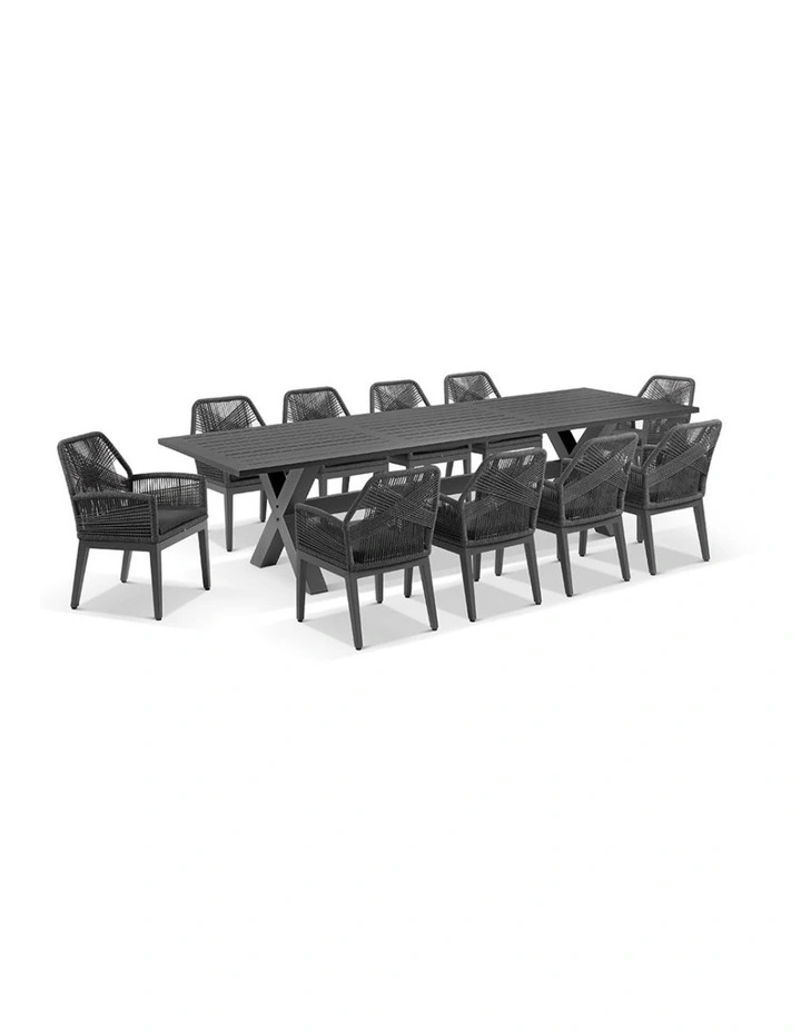 Tahitian 3m Aluminium Dining Table Charcoal With 10 Hugo Chairs & Carbon Grey/Denim Grey Cushions image 1