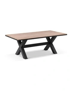 Kansas 2m Outdoor Teak Timber and Aluminium Rectangle Dining Table Charcoal