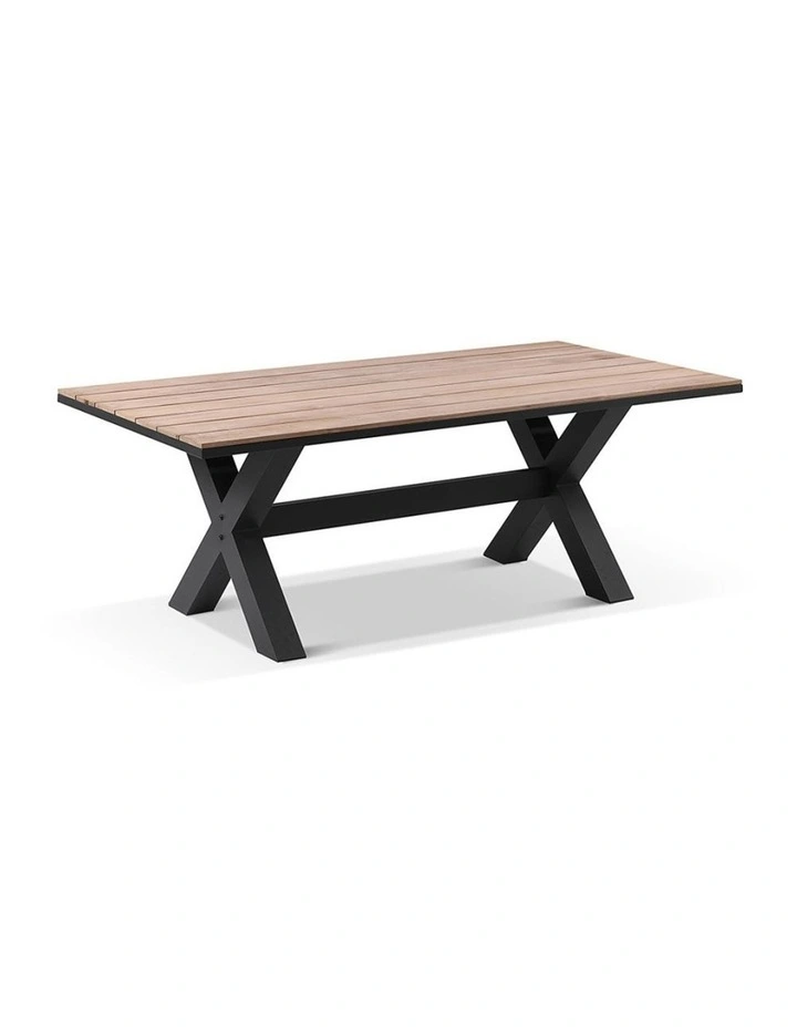 Kansas 2m Outdoor Teak Timber and Aluminium Rectangle Dining Table Charcoal image 1