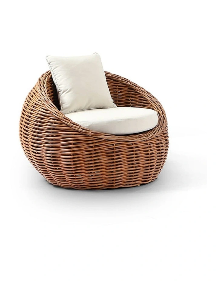 Newport Outdoor Wicker Lounge 2x Arm Chair Golden Brown With Side Table & Cream Cushions image 2