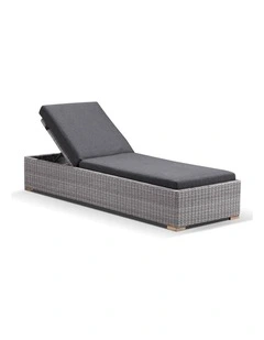Breeze Outdoor Wicker Sun Lounge in Half Round Brushed Grey & Denim Cushions