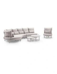 Canggu Outdoor Curved Lounge Setting Natural Taupe With Coffee Table & Oyster Cushions