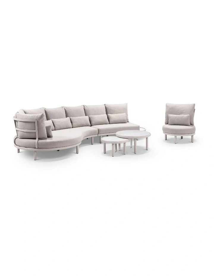 Canggu Outdoor Curved Lounge Setting Natural Taupe With Coffee Table & Oyster Cushions image 1