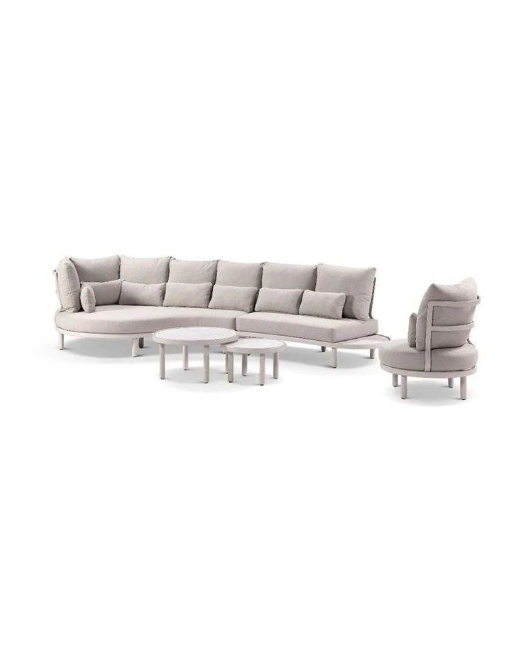 Canggu Outdoor Curved Lounge Setting Natural Taupe With Coffee Table & Oyster Cushions image 2