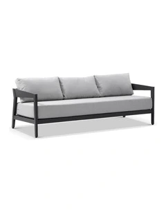 Bronte 3 Seater Outdoor Aluminium Lounge Charcoal & Textured Olefin Grey Cushions