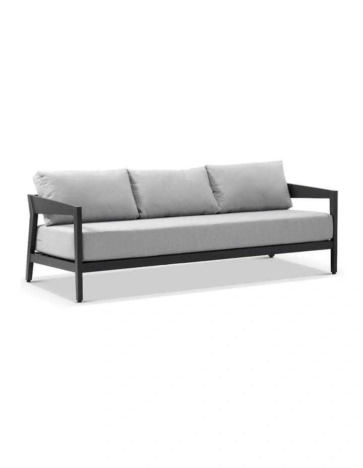 Bronte 3 Seater Outdoor Aluminium Lounge Charcoal & Textured Olefin Grey Cushions image 1