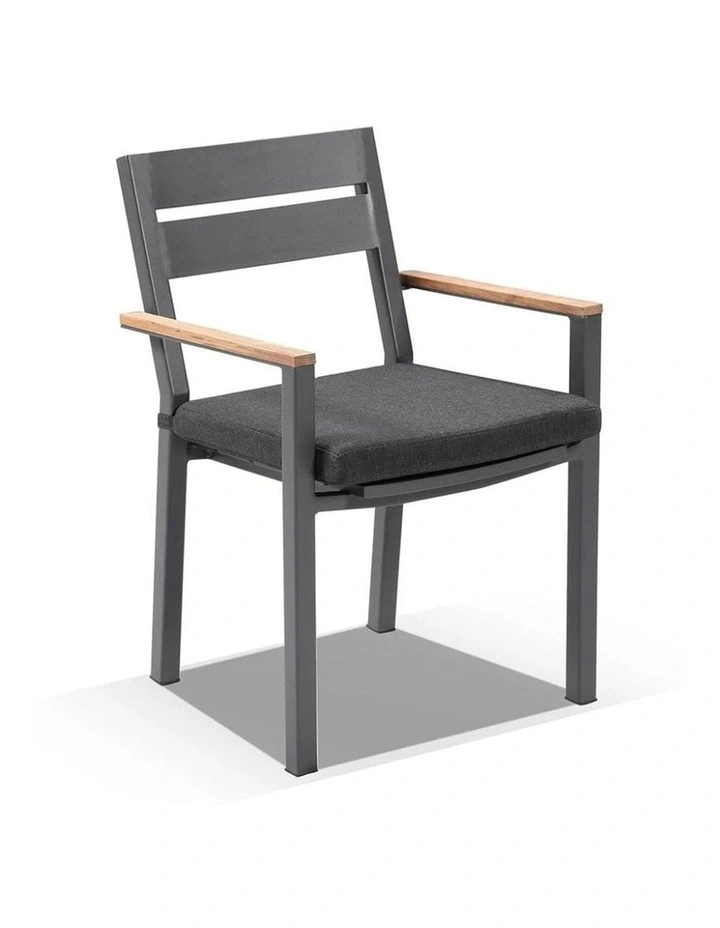 Tuscany 8 Seater Table Charcoal With Capri chairs with Teak Arm Rests & Denim Grey Cushions image 2