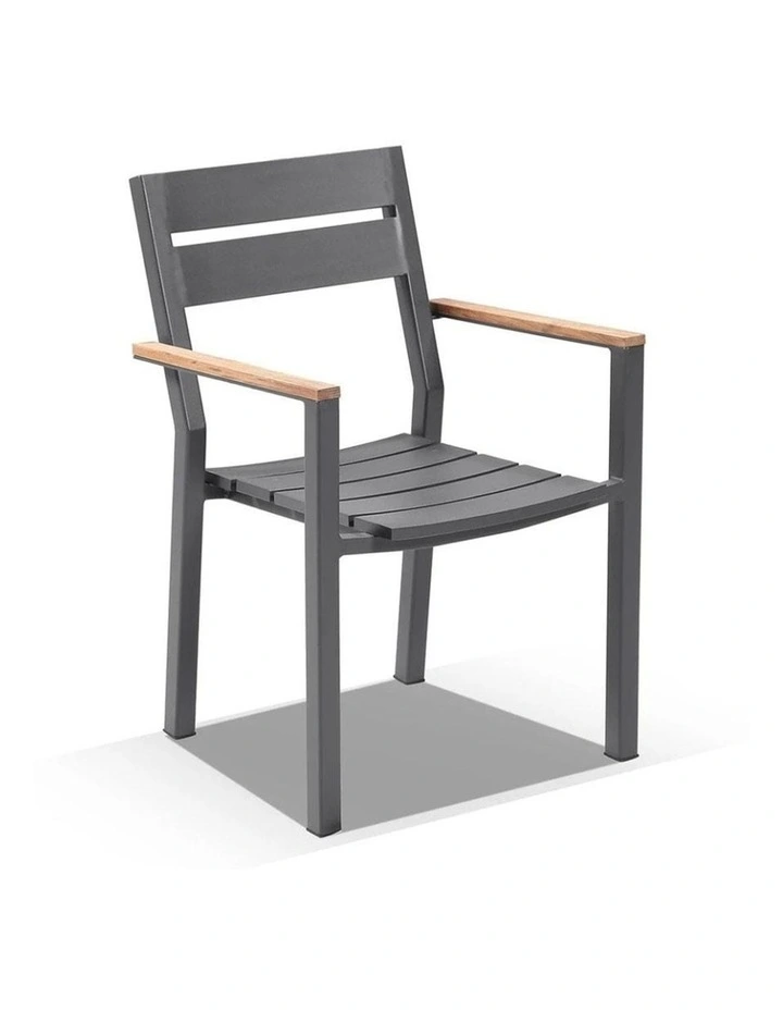 Tuscany 8 Seater Table Charcoal With Capri chairs with Teak Arm Rests & Denim Grey Cushions image 3