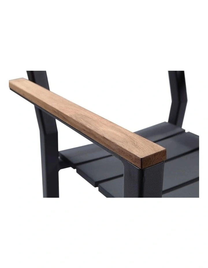 Tuscany 8 Seater Table Charcoal With Capri chairs with Teak Arm Rests & Denim Grey Cushions image 4