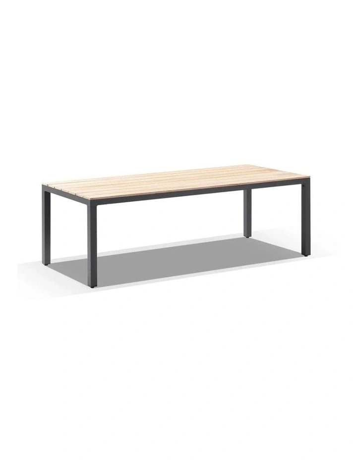 Tuscany 8 Seater Table Charcoal With Capri chairs with Teak Arm Rests & Denim Grey Cushions image 5