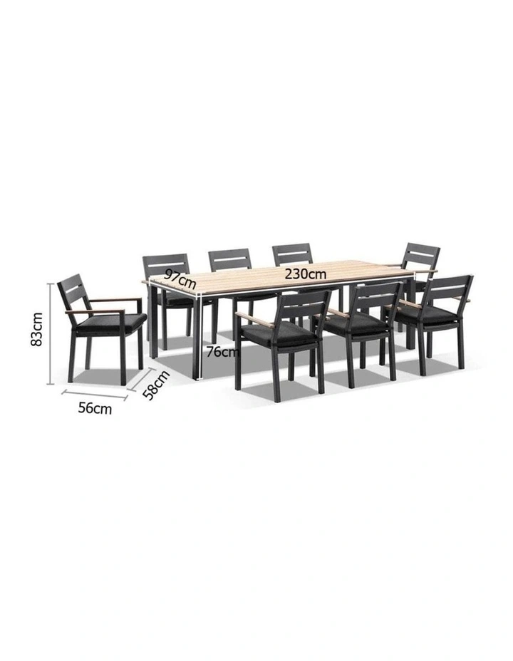 Tuscany 8 Seater Table Charcoal With Capri chairs with Teak Arm Rests & Denim Grey Cushions image 6