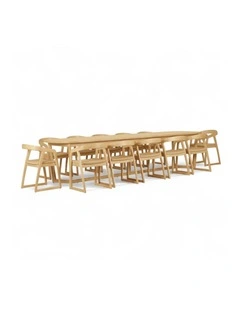 Kingscliff 12 Seater Rectangle Indoor Timber Dining Table and Chairs Setting