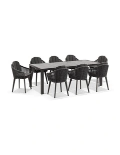 Southport Outdoor 2.17m Aluminium and Ceramic Table with 8 Alpine Chair Slate Grey
