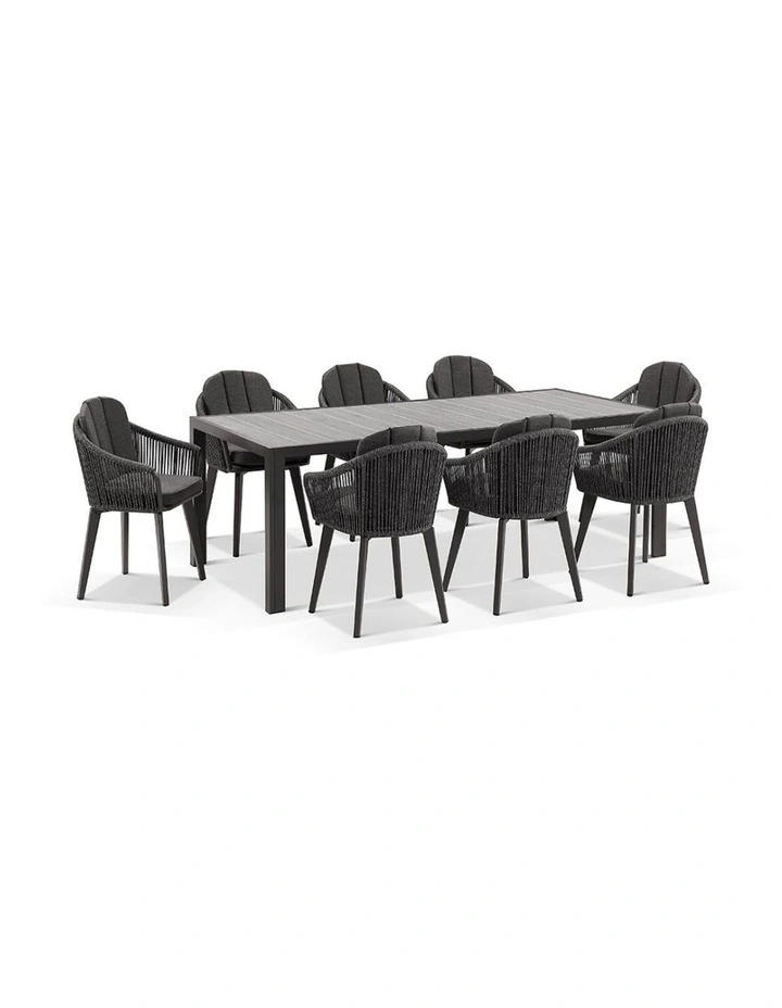 Southport Outdoor 2.17m Aluminium and Ceramic Table with 8 Alpine Chair Slate Grey image 1