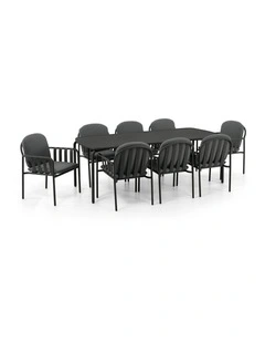 Mornington Outdoor 2.2m Rectangle Dining Setting with 8x Chairs Midnight