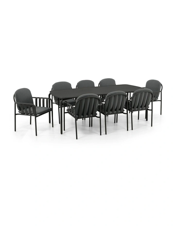 Mornington Outdoor 2.2m Rectangle Dining Setting with 8x Chairs Midnight image 1