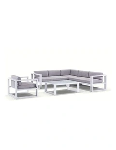 Santorini Package B Outdoor Aluminium Corner Lounge White & Textured Olefin Grey Cushions